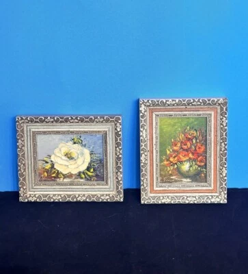 Mini pinturas al óleo originales Impasto enmarcadas de colección de flores firmadas por E. Rea Foto 1 de 4