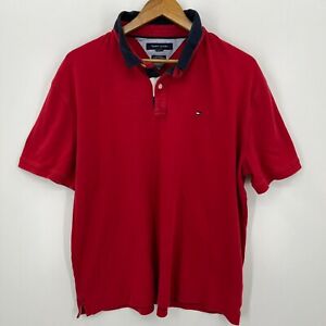 Tommy Hilfiger Polo Shirt Men's XL Red Custom Fit Flag Logo Short Sleeve Collar