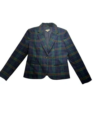 Blazer a cuadros Merona para mujer talla 12 azul/verde patrón a cuadros #7724 Foto 1 de 4
