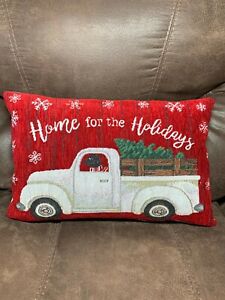 Handmade Winter Truck Black Lab Home for the Holidays Lumbar Throw Pillow Decor