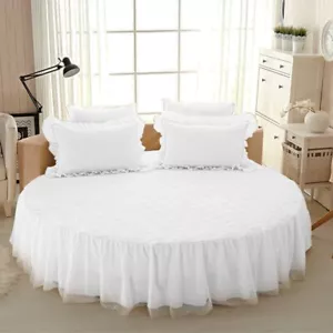 Round Fitted Sheet Cotton Quilted Bedspread Non-slip Mattress Cover Bed Skirts - Picture 1 of 41