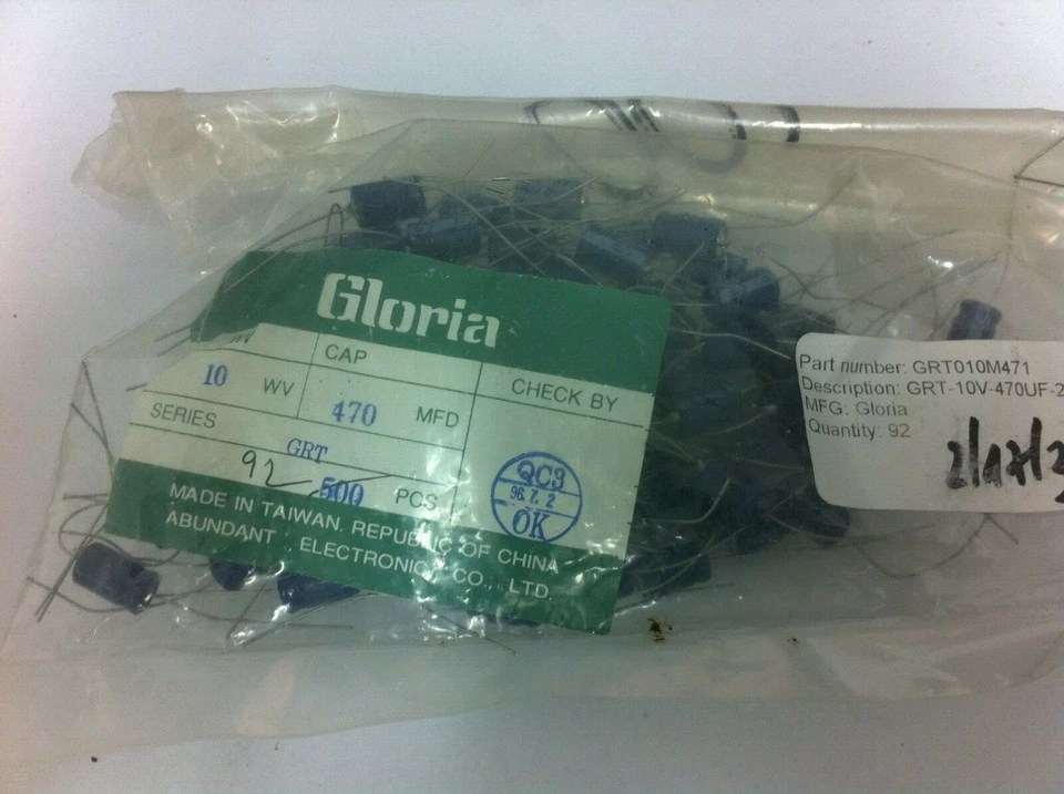 Condensadores electrolíticos radiales GRT-10V-470uF-20% - Gloria, 92 piezas 470uF 4V 85C Foto 1 de 1
