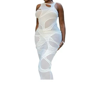 Mujeres Sexy Primavera Forma Irregular Sin mangas Delgado ceñido al cuerpo Diseño Maxi Vestido #B - Imagen 1 de 9