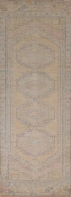 Muted Geometric Oushak Turkish Runner 3x10 ft Rug Vegetable Dye Handmade rug - Image 1 of 4