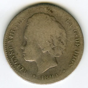 # SPAIN • 1 PESETA 1894 PGL• ALFONSO XIII ☆ SILVER (.835) ☆ KM#702 Cal#54 ☆C4788 - Picture 1 of 2