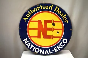 Vintage Porcelain Enamel Sign Board National Ekco Authorised Dealer Round Shape" - Picture 1 of 4