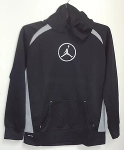JORDAN JUMPMAN LOGO BLACK DRI-FIT MESH HOODED SWEATSHIRT YOUTH BOYS XL MEN SZ S - Picture 1 of 3