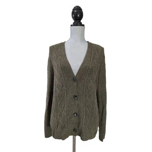 Vintage J Jill Cardigan Sweater Womens L Green Button Front Cable Knit V-Neck - Picture 1 of 8