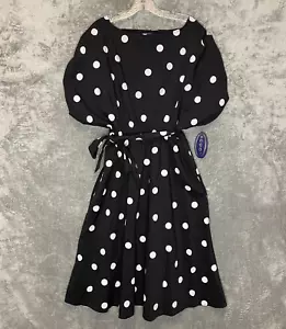 Scoop Women Polka Dot Retro Rockabilly Ruched Sleeve Belted Midi Dress S NWT - Picture 1 of 13