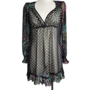 Johnny Martin Sheer Floral Polka Dot Print Long Sleeve Dress Size 1 - Picture 1 of 6