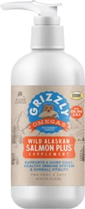 Grizzly All-Natural Wild Caught Alaskan Salmon Oil Dog Food Supplement Safe 8 oz - Picture 1 of 6