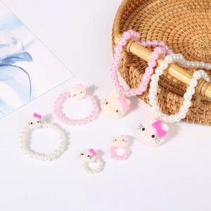 Niños Niñas Cuentas de Perlas Imitadas Collar Anillo Pulsera Juego Joyería Oferta Reino Unido - Imagen 1 de 14