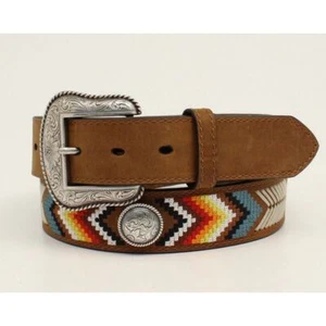 Nocona Men's Sz 38 Brown Leather Southwest Embroidered Concho Belt - Picture 1 of 4