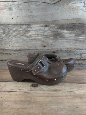 VTG Y2K BONGO SAFARI LEATHER PLATFORM CHUNKY HEEL MULE CLOGS WOMENS SZ 9M - Image 1 of 4