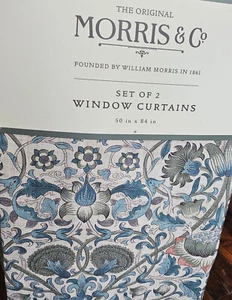 2 Curtains 50"x84" WILLIAM MORRIS England LODDEN SAGE & TEAL Linen Look 2 Panels - Picture 1 of 9