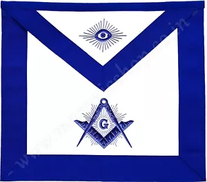 FREIMAURER MEISTER MAURER SCHÜRZE BLAU MIT STRAHLENDEM G HANDGESTICKT (MA-278-V) - Bild 1 von 2