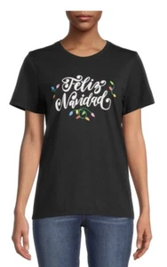 Holiday Time Womens's 'Feliz Navidad' Graphic Tee Black Size L/G(12/14) - Picture 1 of 4