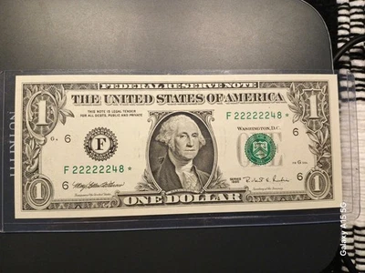 Very rare and unique Low # F 22222248 * $1 One Dollar Bill 1995 Star Note *UNC* - Image 1 of 4