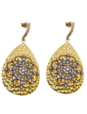 Brincos perfurados Freida Rothman Belargo grandes de ouro esterlina 925 e preto CZ - Imagem 1 de 4