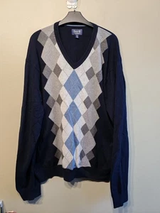 GH Bass Herren Pullover Pulli XXL Navy Blau Argyle Raute V-Ausschnitt Baumwolle Vintage - Bild 1 von 8
