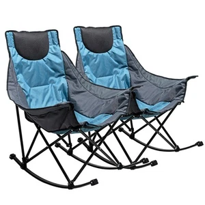 Rocking Camping Chair, Luxury Padded Recliner, Oversized Folding Lawn Chair w... - Picture 1 of 7