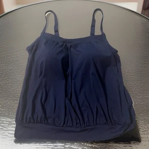 Lands’ End Tankini Swimsuit Top Women Sz 18W Black Soft Bra Blouson Hide Stomach - Picture 1 of 7