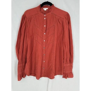Sundance Top Womens Large Brown Rust Boho Ruffle Lace Victorian Peasant Button - Picture 1 of 6