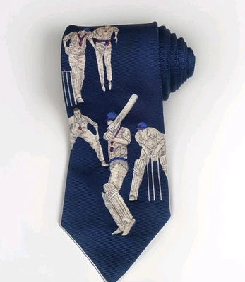 Gravata polo masculina vintage Ralph Lauren 100% seda para jogadores de críquete gravata marinha feita à mão - Imagem 1 de 4