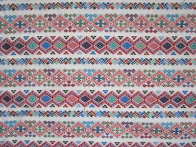 Tela BOHEMIA de POLLACK FOLK DANCE Peces PondJacquard azul rojo beige Foto 1 de 4