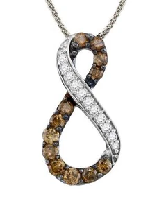 10K White Gold Chocolate Brown Diamond Infinity Pendant Love Knot .51ct - Picture 1 of 4