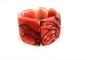 Pulsera Boho Elastizada Naranja Orgánica Haranja Haranja Hecho a Mano Panel Ancho Joyería - Imagen 1 de 4