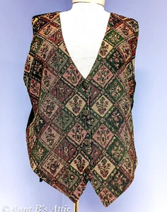 Vest Ladies Vtg 90's Jane Ashley Full Back Beaded Tapestry Button Front Vest Md - Picture 1 of 6