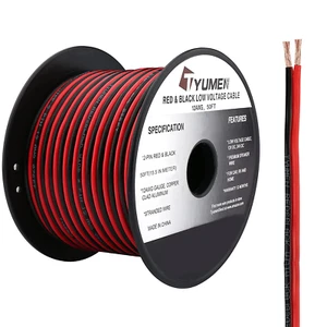 TYUMEN 50FT 12/2 Gauge 2Pin 2 Color Red Black Cable Hookup Electrical Wire LED S - Picture 1 of 12