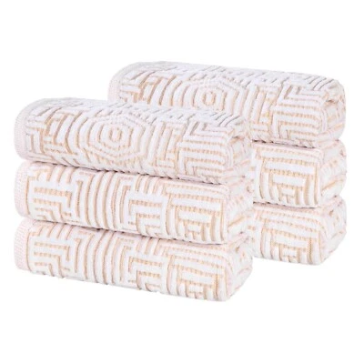 Cotton Modern Geometric Jacquard Plush Soft Absorbent Hand Towel Set of 6 Foto 1 de 3