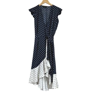 SUMMERSALT The Beach to Brunch Wickelkleid eckige Punkte in Tiefsee & weißem Sand M - Bild 1 von 13