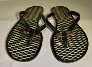 Coach New York "Landon" Black Jelly Flip Flop Sandal Rubber Gold Bow GUC 8 B - Picture 1 of 6