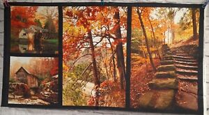 Fallscapes Fabric Panel 25411 Red Rooster Studio Fall Autumn Barns Stairs
