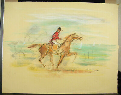 Rene William Thomas Dibujo 1930-50 Caballo De Carrera Sobre El Playa Race Horce • 296.45€