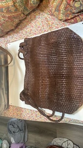 THE J. PETERMAN CO Woven Brown Leather Tote handbag Shoulder Tote Cross Body - Picture 1 of 4