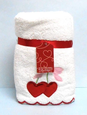 情人节 2 手毛巾扇贝边缘,红色金属袖口贴花心形 — 第 1/3 张图片