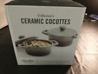 Martha Stewart 12 oz Ceramic Cocottes with Lids Set of 2 READ Gray open box 