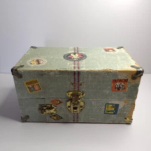 Vintage Puppe Dampfgarer Reise Koffer Papier gewickelt Holz Aufkleber 30er-40er Jahre - Bild 1 von 16