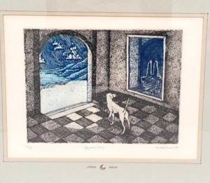 Apparition by Amy Adshead - 1990 Artist Proof Etching Print - Surreal Dog Art - Picture 1 of 9