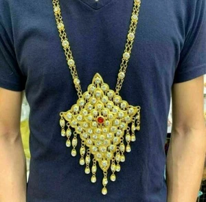 1 X Thai Necklace Men Vintage Jewelry Wedding Dance Gold & Diamond Party Parade - Foto 1 di 7