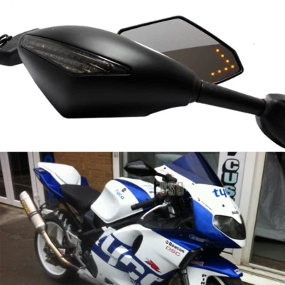 LED 转向信号摩托车后视镜适用于雅马哈 R6 铃木 TL1000R 1000S SV650S 美国 — 第 1/4 张图片