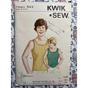 Camiseta sin mangas Kwik patrón de costura 543 niños talla 8-12 corte completo a talla 12 - Imagen 1 de 3