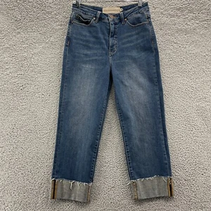 Soft Surroundings Women Jeans Size 4 Straight Leg Cuffed Hem Blue Denim - Picture 1 of 10