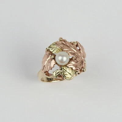 Pretty JCO 10k/12k Yellow/Black Hills Gold, Pearl Women's Ring Size 4 - Image 1 of 3