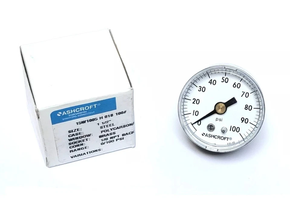 ASHCROFT 15-W-1005-H-01B-100#, Commercial Pressure Gauge, 0-100psi, Face 1.5" - Image 1 of 1