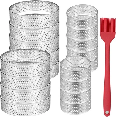 Pacote com 20 anéis de pastelaria perfurados aço inoxidável 3,15+2 polegadas, prata  - Imagem 1 de 4